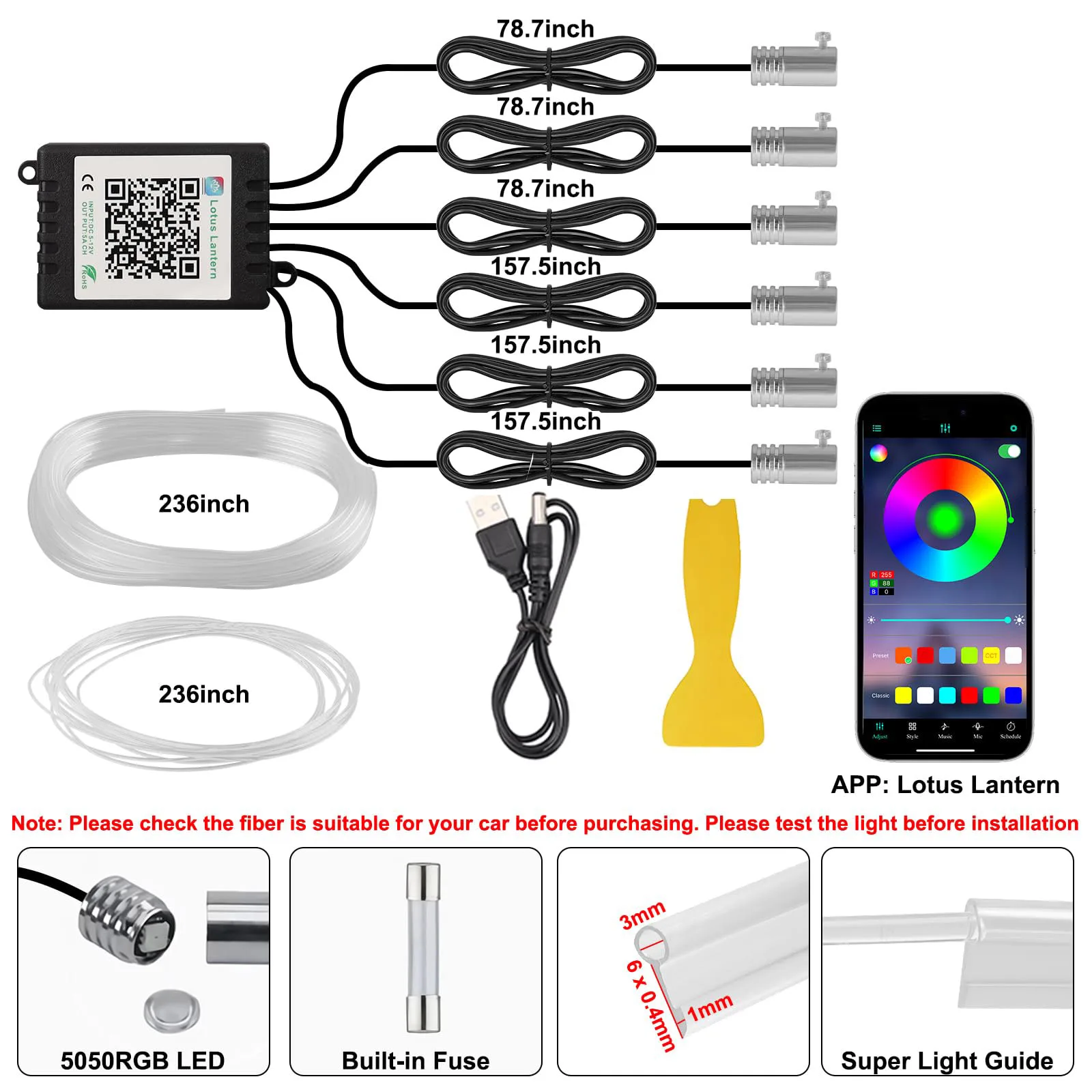 Led Ambient Interior Car Lights App Control - Kit Lampu Ambient Mobil LED RGB