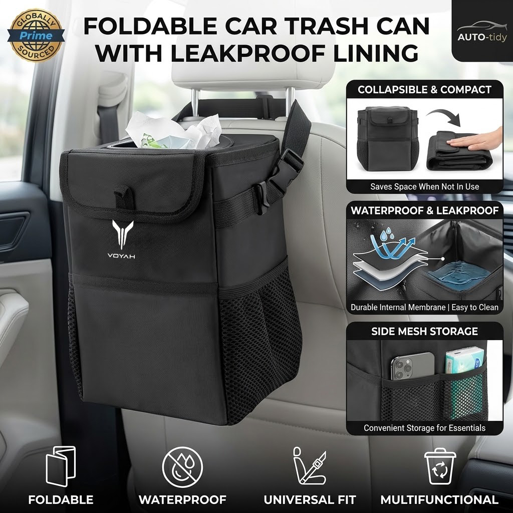 Waterproof Car Trash Can With Lid - Tempat sampah mobil portabel yang dapat