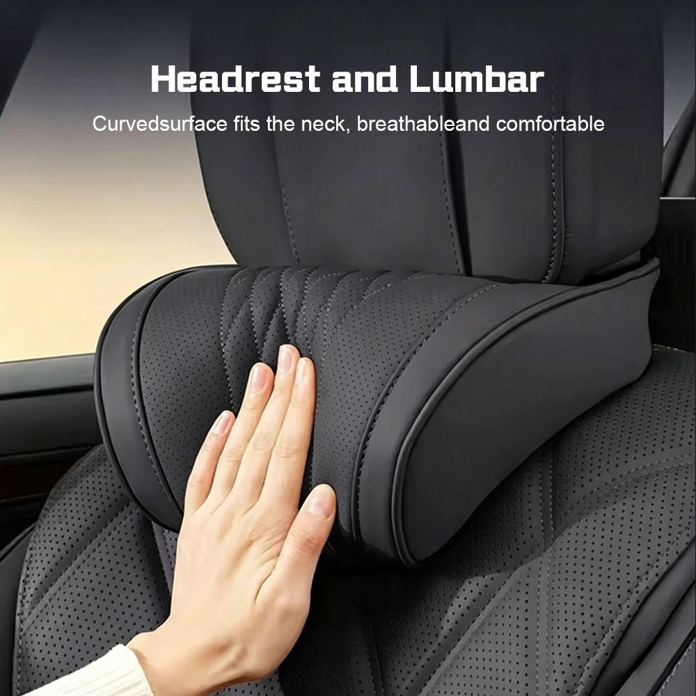 Memory Foam Car Neck Pillow Lumbar Support - Bantal Leher Busa Memori Penyangga Punggung