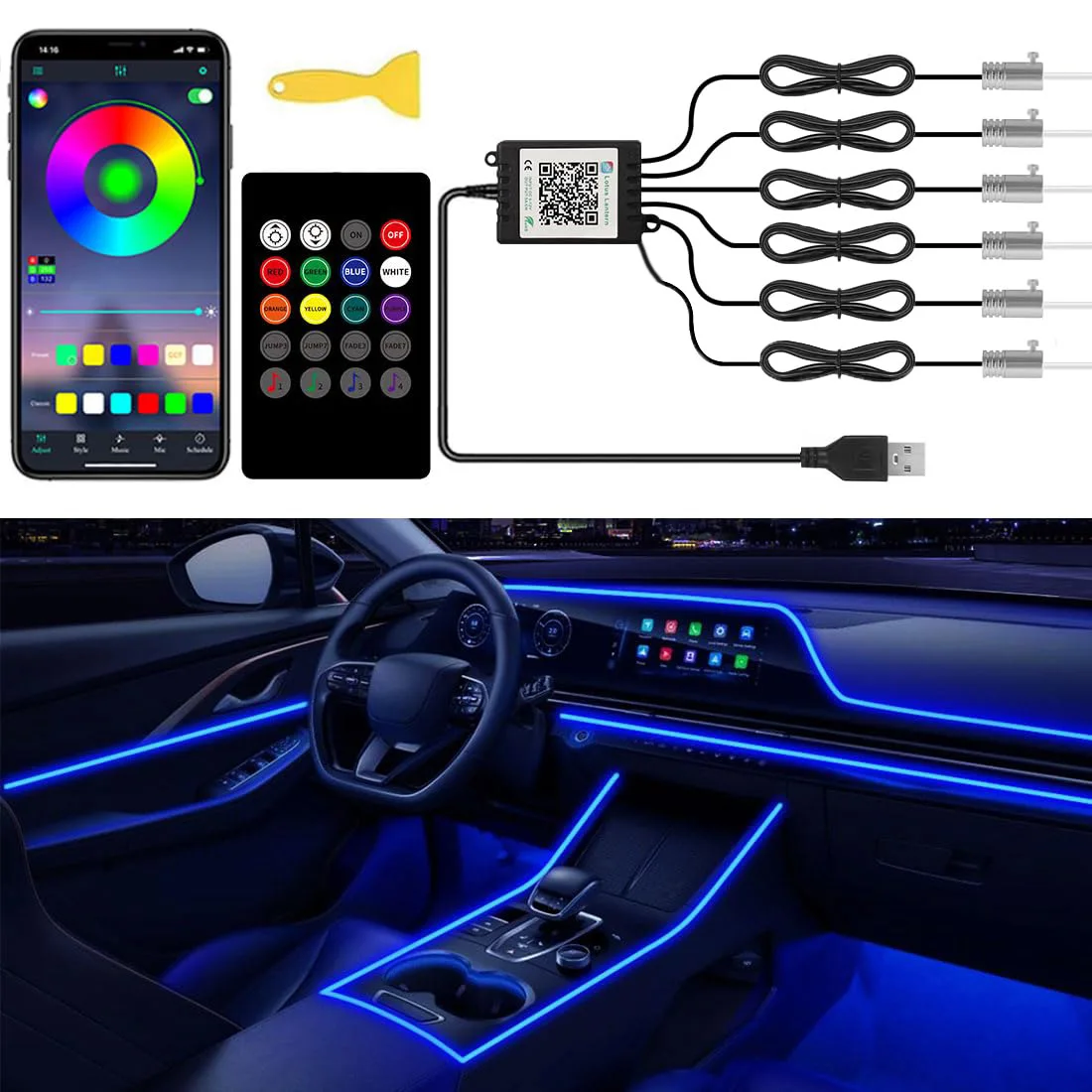 Kit Lampu Ambient Mobil LED RG - Led Ambient Interior Car Lights App Control ulasan dan harga